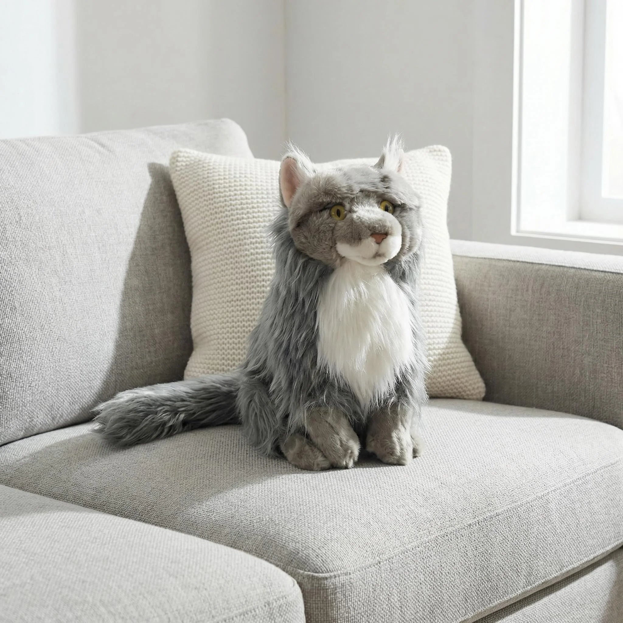 Figurine de chat Maine Coon réaliste de 27 cm (10,6 po), décoration de chat artificiel pour étagère, cadeau ornemental animalier