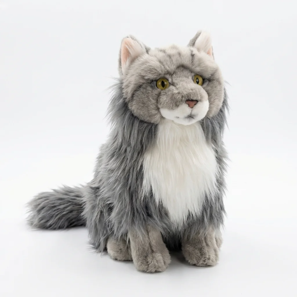 Figurine de chat Maine Coon réaliste de 27 cm (10,6 po), décoration de chat artificiel pour étagère, cadeau ornemental animalier