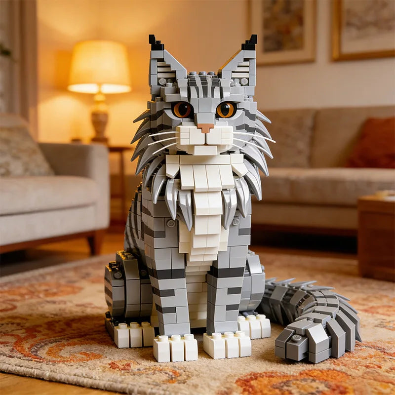Kit de construction réaliste de chat Maine Coon – Puzzle 3D à monter soi-même, objet de décoration d'intérieur, pièce de collection ou cadeau