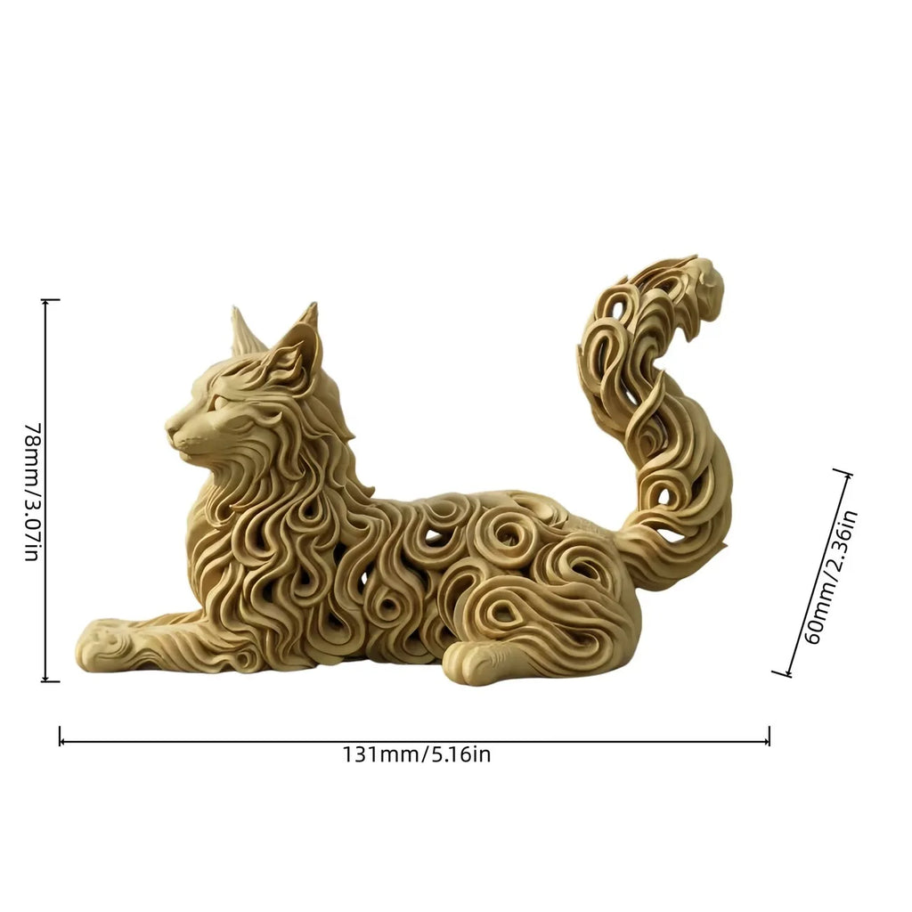Statue de chat Maine Coon en résine – Figurine creuse à motif bouclé – Objet décoratif pour bureau ou maison – Cadeau artistique pour les amoureux des chats