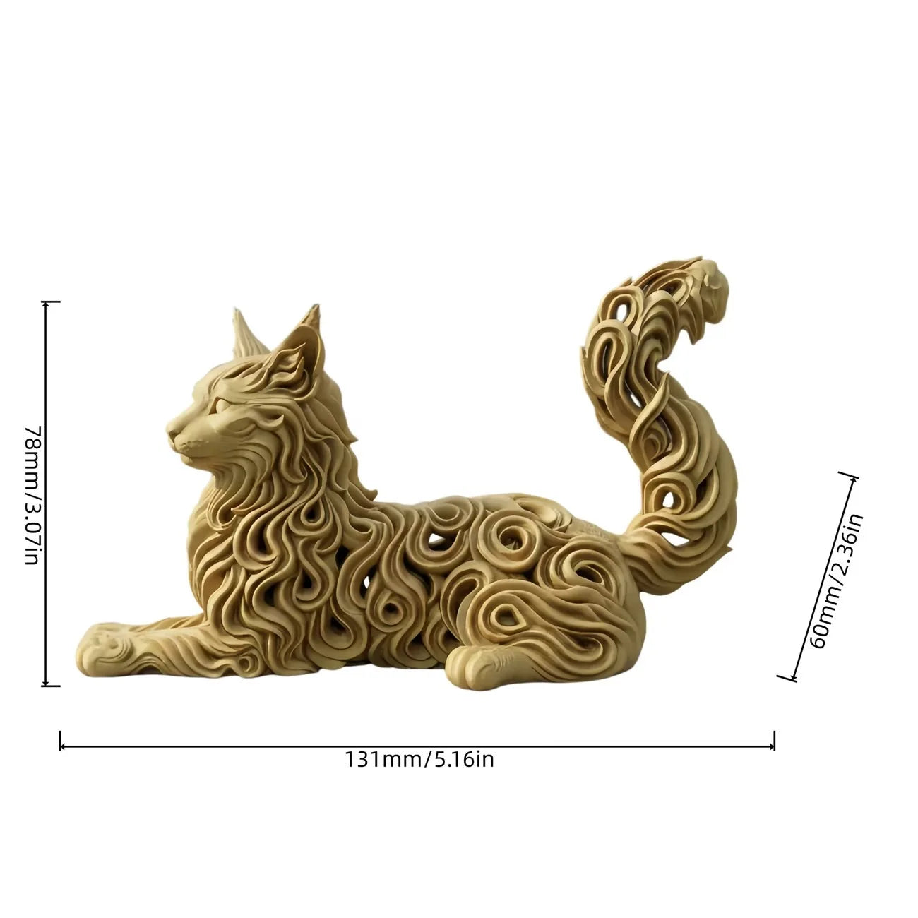 Statue de chat Maine Coon en résine – Figurine creuse à motif bouclé – Objet décoratif pour bureau ou maison – Cadeau artistique pour les amoureux des chats