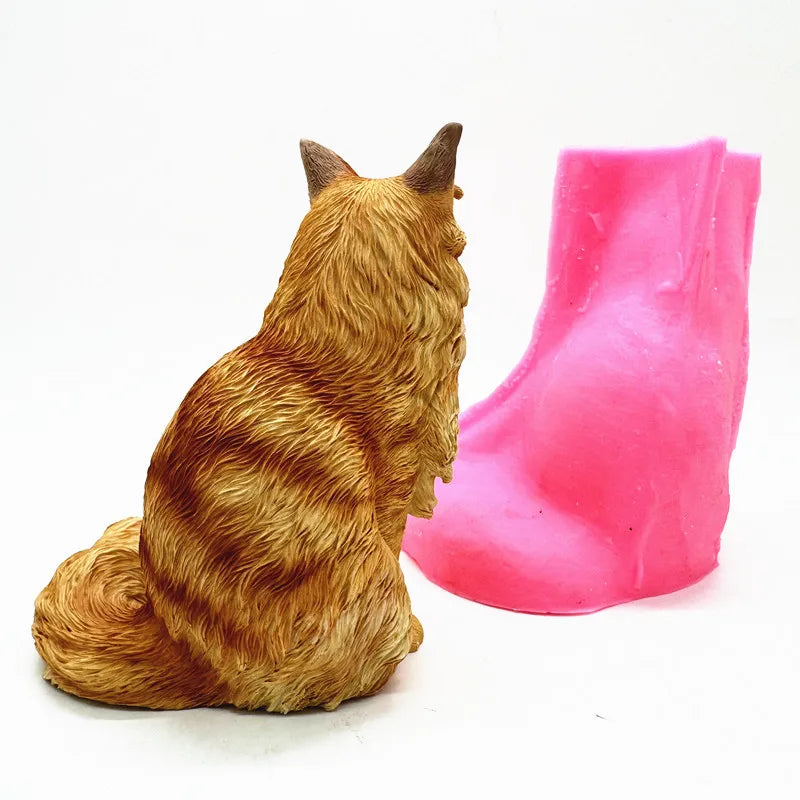 Moule en silicone Fan Yong pour figurine de chat Maine Coon – Simulation animale pour loisirs créatifs (plâtre, résine, béton)