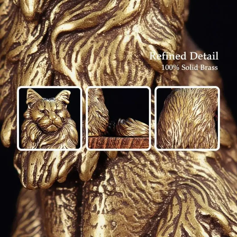 Maine Coon Miniatures Figurines Brass Animal Cat Small Statue Desktop Ornaments Vintage Home Decorations Crafts Accessories