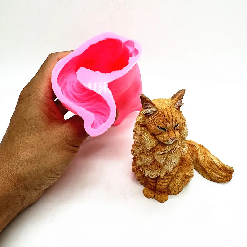 Moule en silicone Fan Yong pour figurine de chat Maine Coon – Simulation animale pour loisirs créatifs (plâtre, résine, béton)