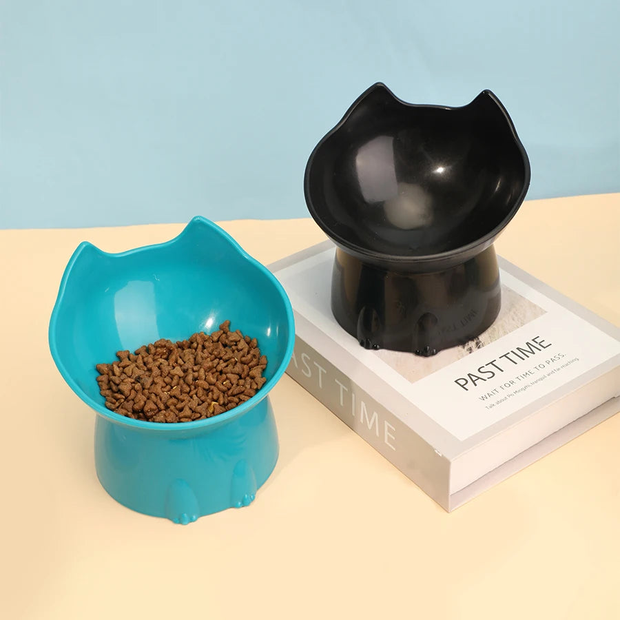 Bol surélevé pour chat, moustache, plat d'alimentation pour animaux de compagnie surélevé en plastique Anti-basculement avec bord incliné, Protection du cou, nourriture pour chat.