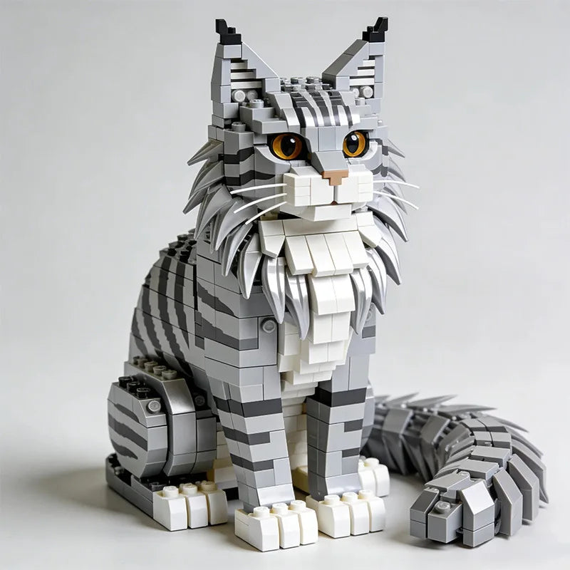 Kit de construction réaliste de chat Maine Coon – Puzzle 3D à monter soi-même, objet de décoration d'intérieur, pièce de collection ou cadeau