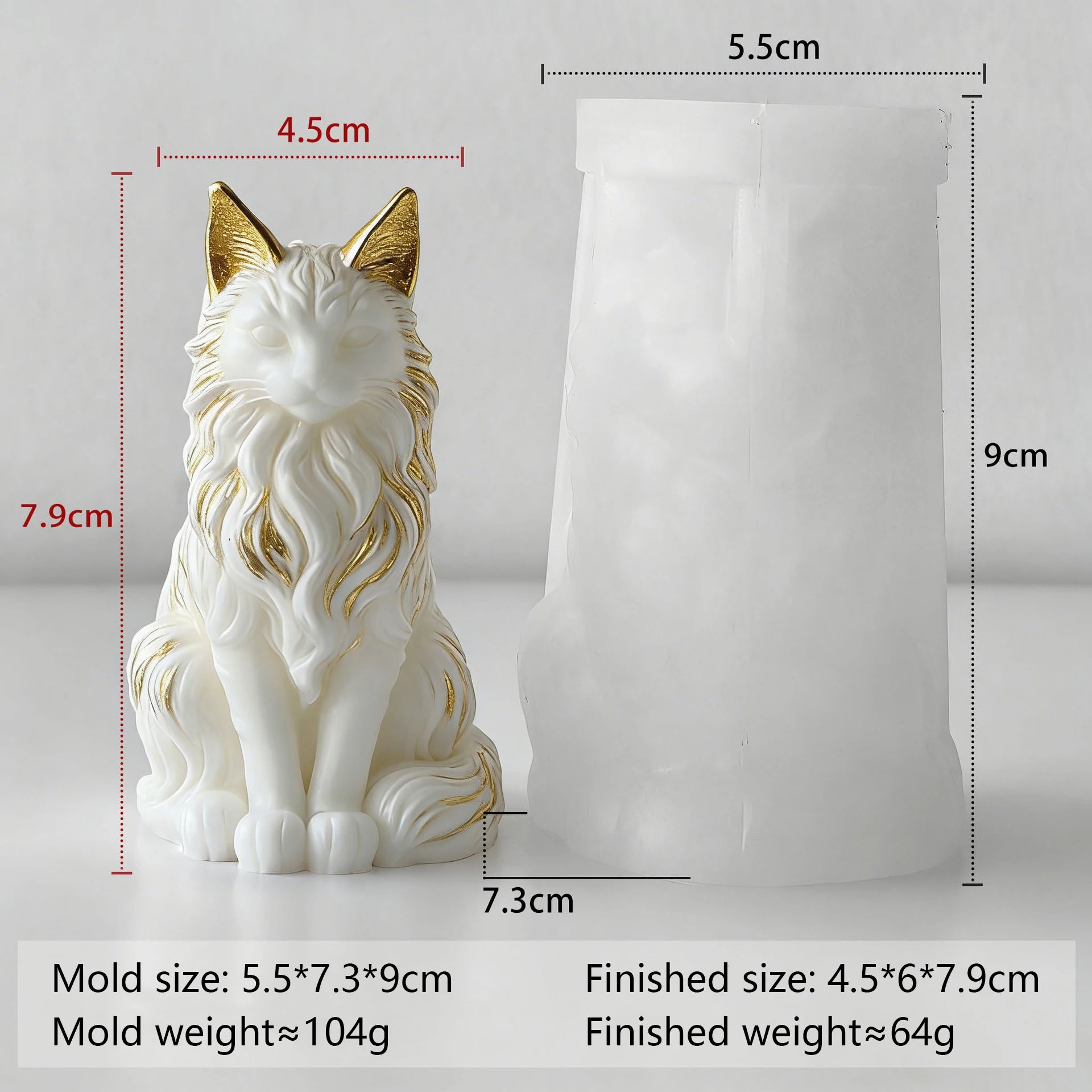 Moule en silicone 3D « Chat Maine Coon assis » pour bougies parfumées, cire, plâtre, résine époxy, loisirs créatifs, décoration intérieure et cadeaux