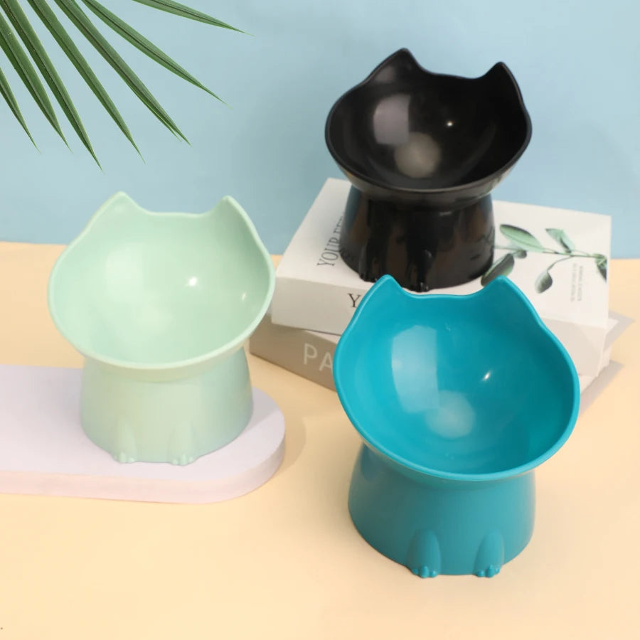 Bol surélevé pour chat, moustache, plat d'alimentation pour animaux de compagnie surélevé en plastique Anti-basculement avec bord incliné, Protection du cou, nourriture pour chat.