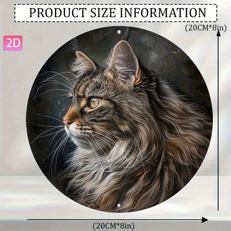 Plaque décorative murale rétro en aluminium (design plat 2D, 1 pièce) représentant un Maine Coon – idéale pour cour, jardin, cuisine, bar, intérieur, extérieur, garage, club ou café.