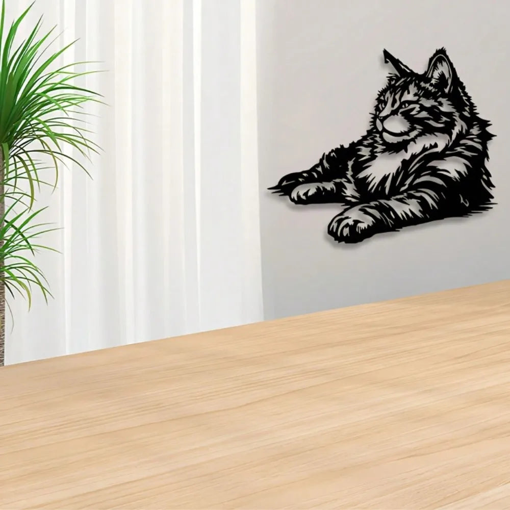Décoration murale en métal Maine Coon (1 pièce), sculpture de chat pour chambre à coucher, cadeau de fête thermolaqué pour les amoureux des chats