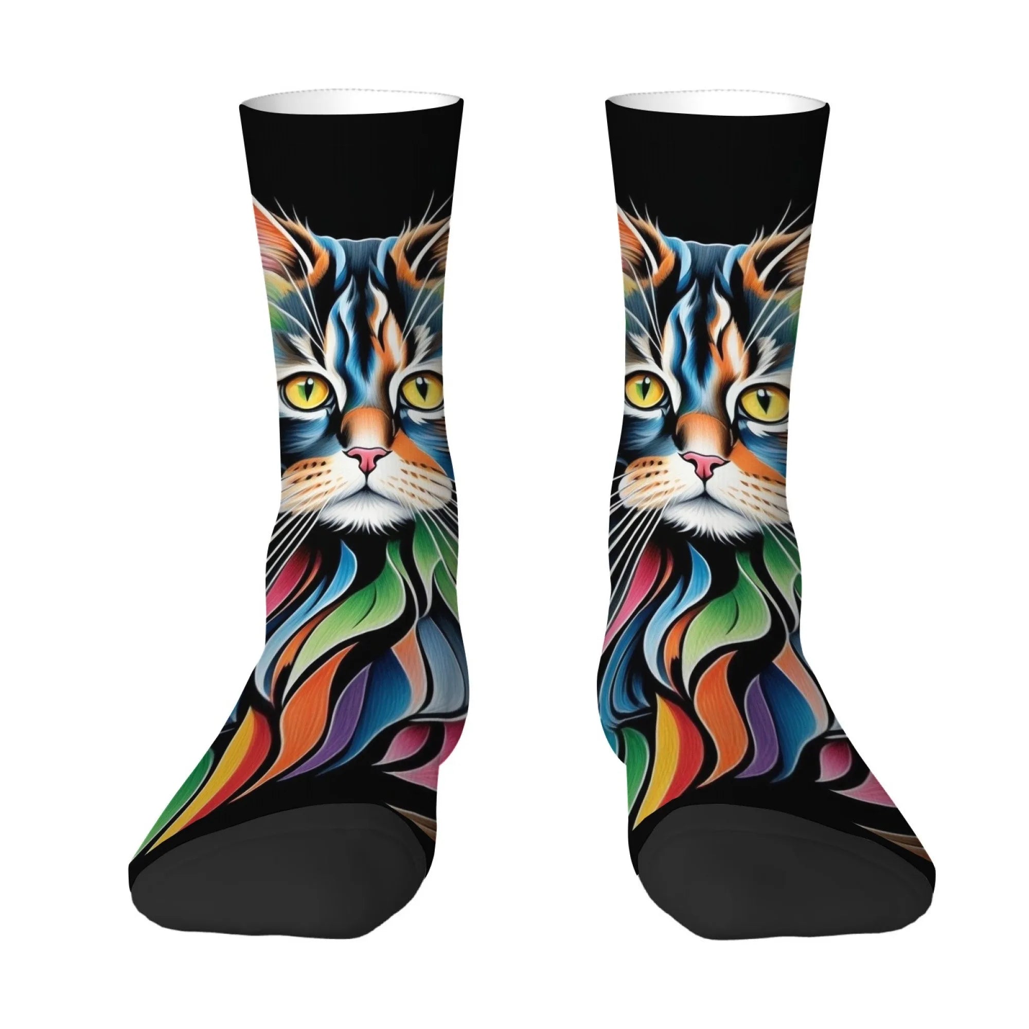 Chaussettes mi-mollet pour homme – Motif chat Maine Coon arc-en-ciel – Antidérapantes, douces, confortables pour la peau, amusantes et stylées – Idéales pour le streetwear, le plein air et le skate.