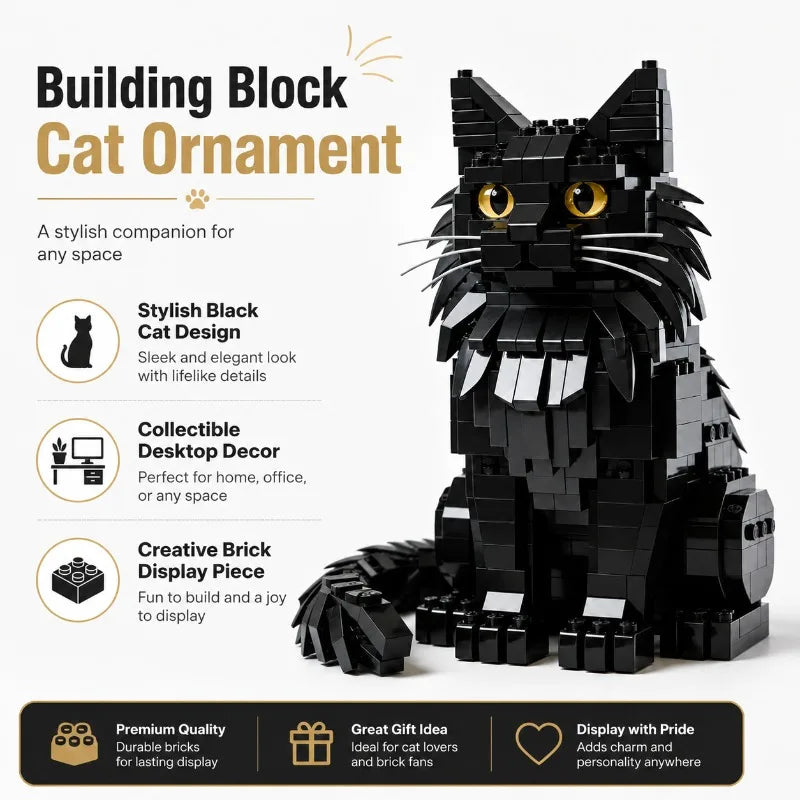 Kit de construction MOC « Grand chat Maine Coon » – Briques compatibles – Modèle réaliste de chat tabby argenté – Objet de décoration intérieure – À assembler soi-même