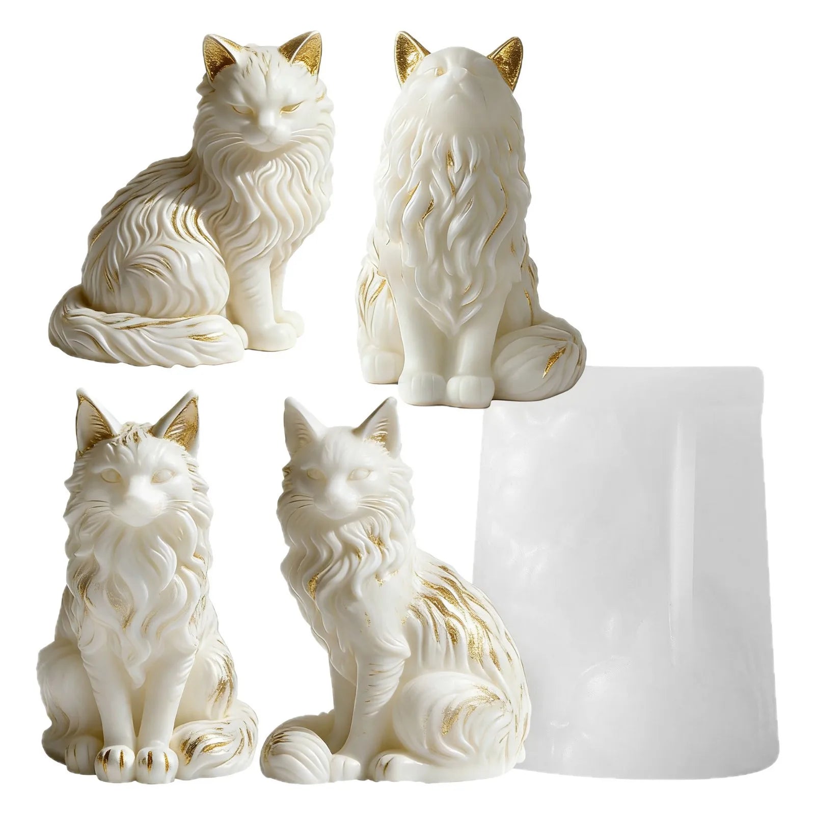 Moule en silicone 3D « Chat Maine Coon assis » pour bougies parfumées, cire, plâtre, résine époxy, loisirs créatifs, décoration intérieure et cadeaux