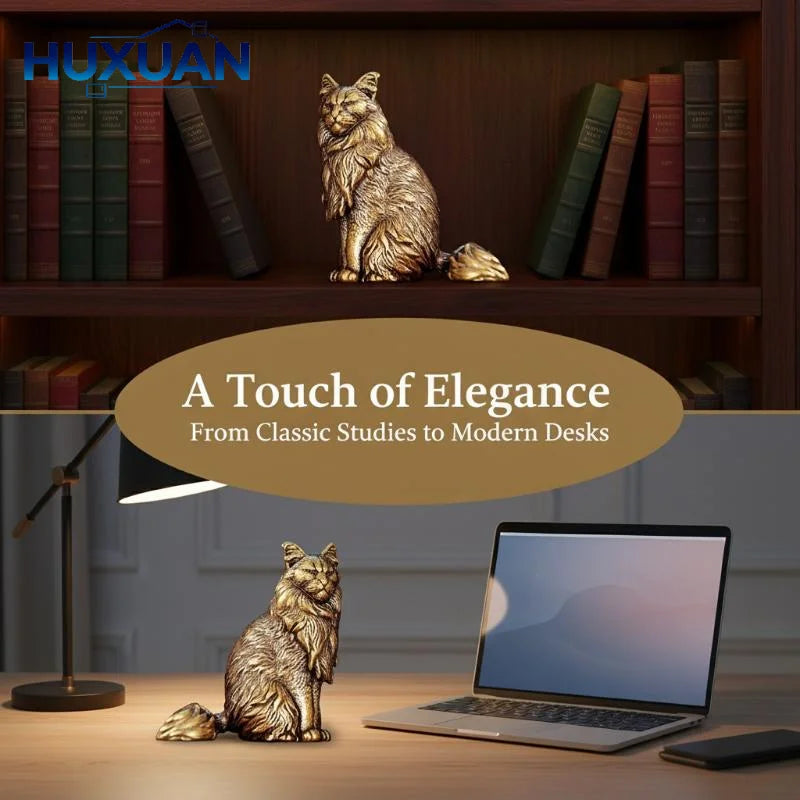 Maine Coon Miniatures Figurines Brass Animal Cat Small Statue Desktop Ornaments Vintage Home Decorations Crafts Accessories