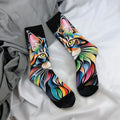 Chaussettes mi-mollet pour homme – Motif chat Maine Coon arc-en-ciel – Antidérapantes, douces, confortables pour la peau, amusantes et stylées – Idéales pour le streetwear, le plein air et le skate.