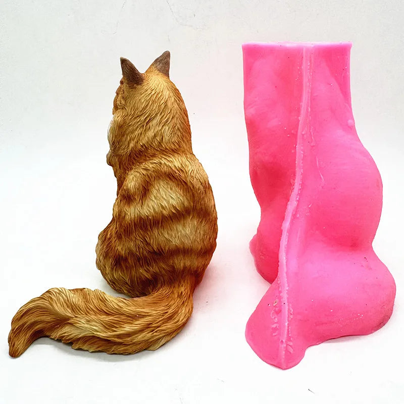 Moule en silicone Fan Yong pour figurine de chat Maine Coon – Simulation animale pour loisirs créatifs (plâtre, résine, béton)
