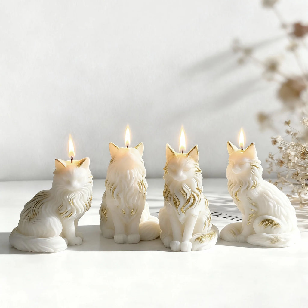 Moule en silicone 3D « Chat Maine Coon assis » pour bougies parfumées, cire, plâtre, résine époxy, loisirs créatifs, décoration intérieure et cadeaux