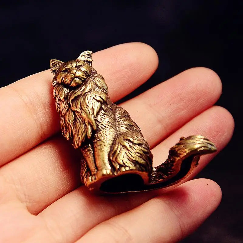 Maine Coon Miniatures Figurines Brass Animal Cat Small Statue Desktop Ornaments Vintage Home Decorations Crafts Accessories