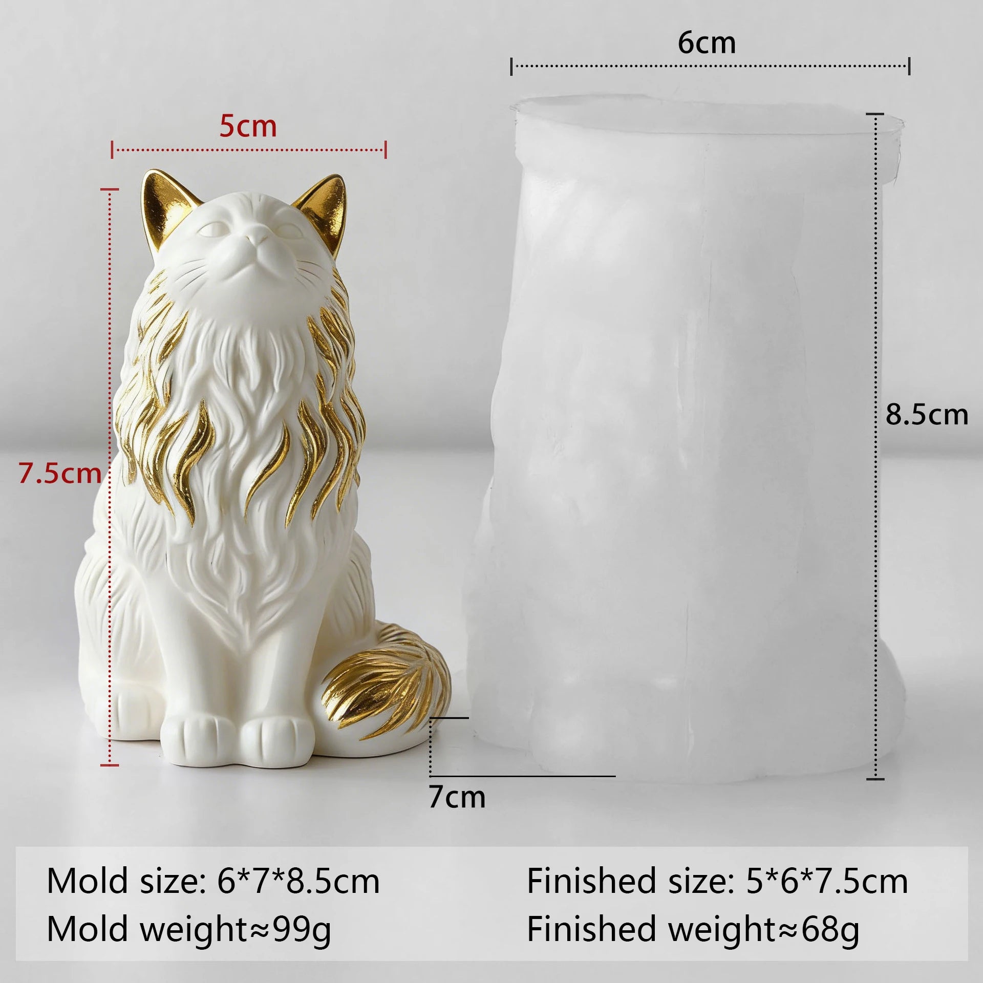 Moule en silicone 3D « Chat Maine Coon assis » pour bougies parfumées, cire, plâtre, résine époxy, loisirs créatifs, décoration intérieure et cadeaux