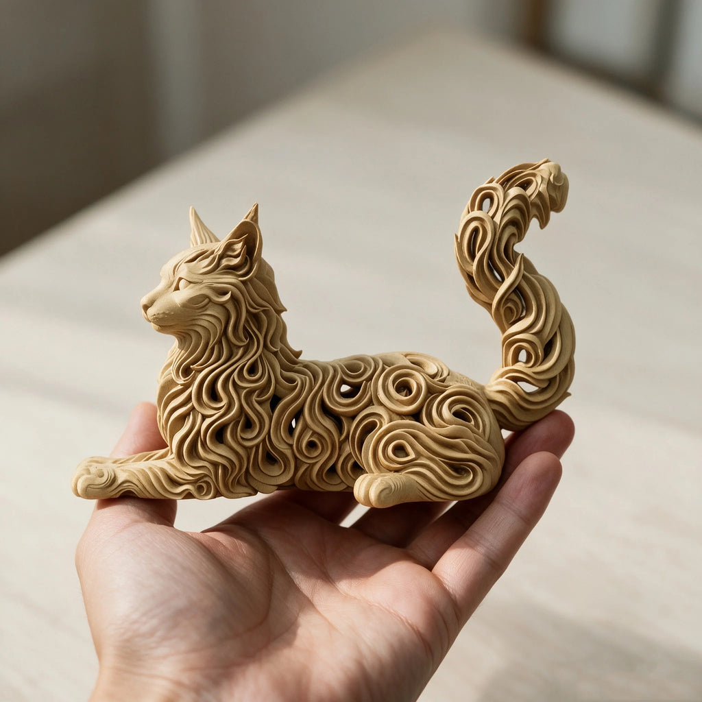 Statue de chat Maine Coon en résine – Figurine creuse à motif bouclé – Objet décoratif pour bureau ou maison – Cadeau artistique pour les amoureux des chats