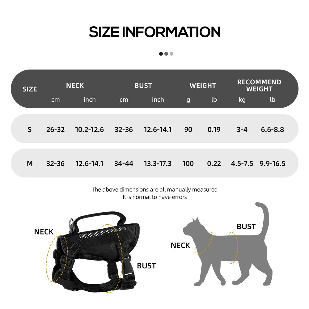 Harnais tactique et laisse pour chaton ou chiot – Harnais à main pour chats (Maine Coon, Chinchilla) et accessoires adhésifs pour animaux
