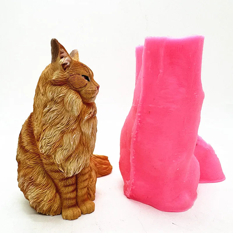 Moule en silicone Fan Yong pour figurine de chat Maine Coon – Simulation animale pour loisirs créatifs (plâtre, résine, béton)