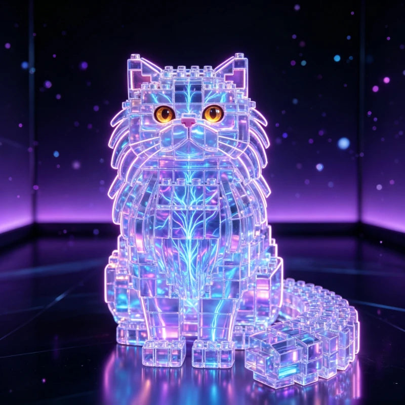 Kit de construction MOC « Grand chat Maine Coon » – Briques compatibles – Modèle réaliste de chat tabby argenté – Objet de décoration intérieure – À assembler soi-même