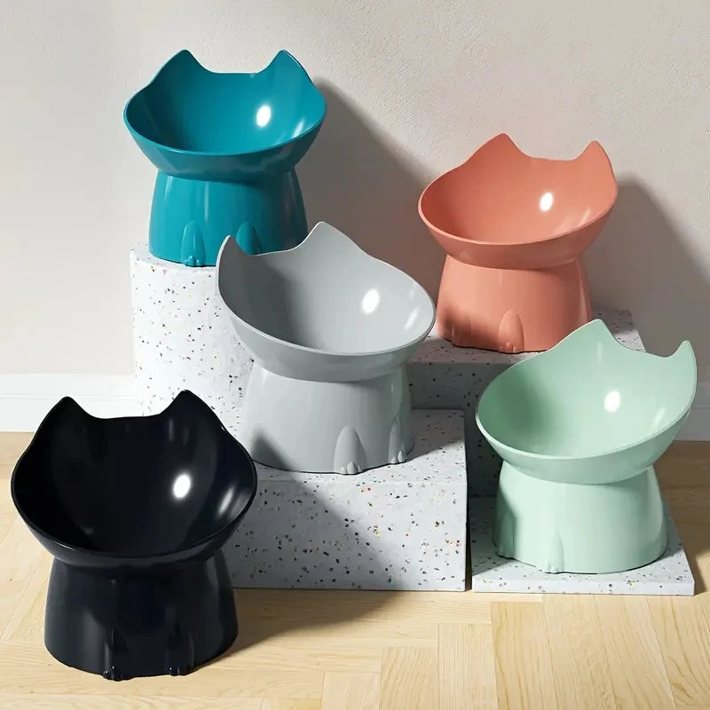 Bol surélevé pour chat, moustache, plat d'alimentation pour animaux de compagnie surélevé en plastique Anti-basculement avec bord incliné, Protection du cou, nourriture pour chat.